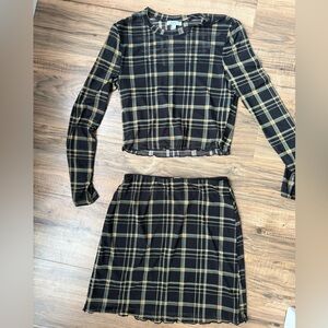 Plaid Long Sleeve Top and Skirt Set